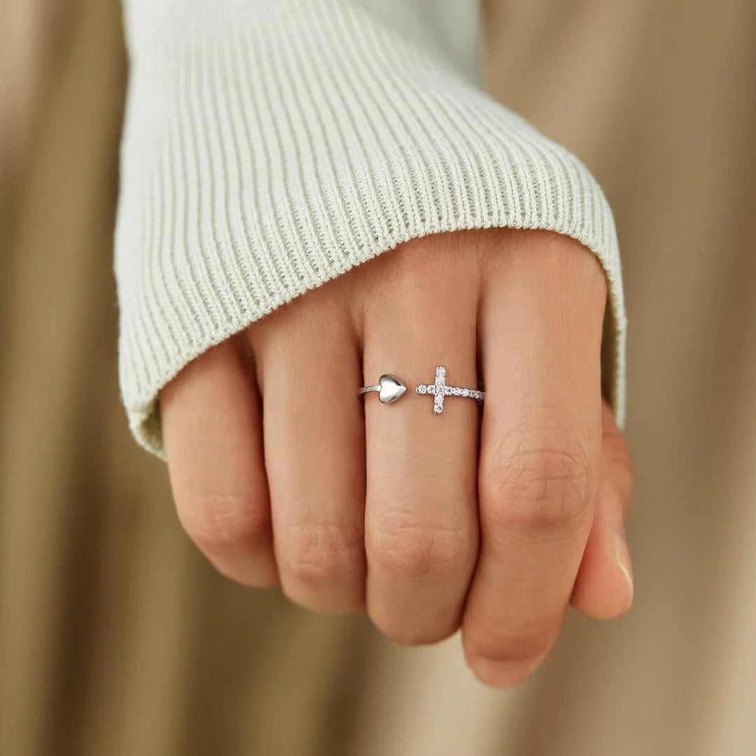 CROSS & HEART RING