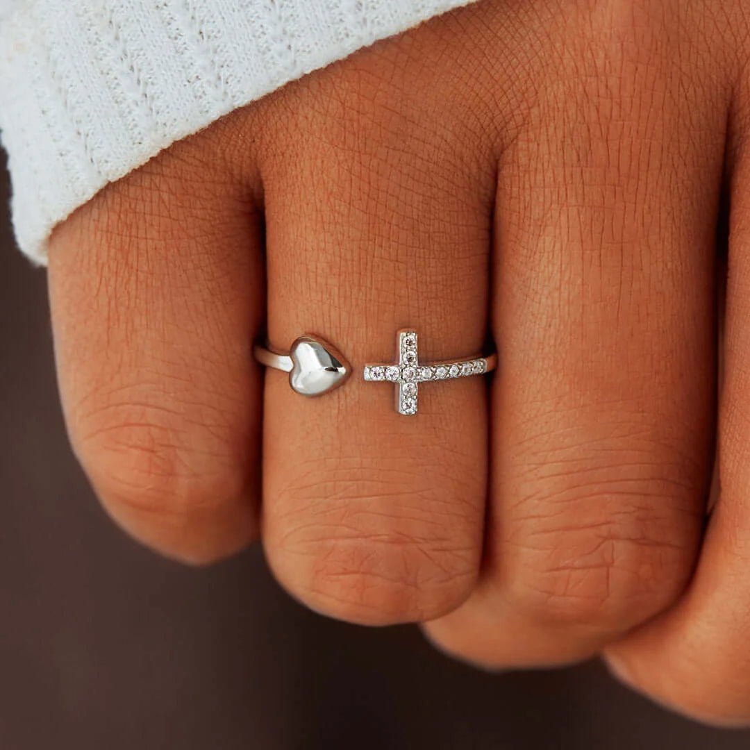 CROSS & HEART RING