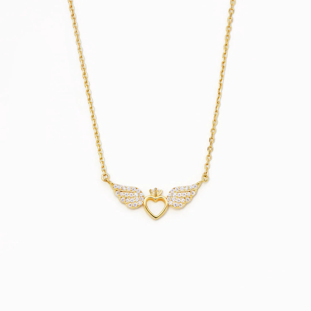 SPREAD YOUR WINGS AND FLY HEART AND ANGEL WINGS NECKLACE