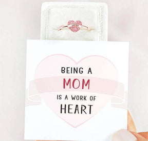 BEING A MOM IS A WORK OF HEART PAVÉ MOM HEART RING